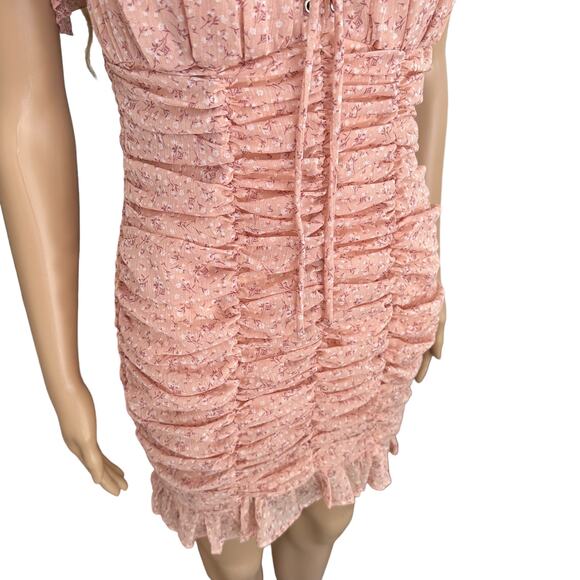 NWT IRIS Mini Dress babydoll Milkmaid coquette Smocked Pink floral y2k Large - Picture 7 of 12